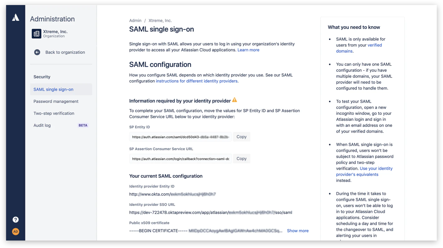 screenshot of Atlassian Access